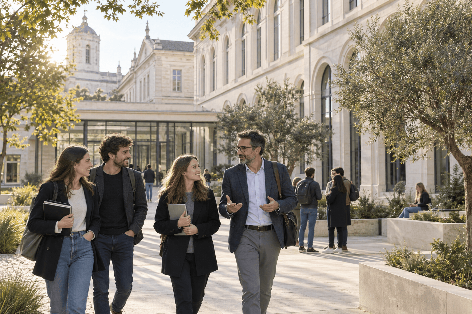 Scène d’illustration : échange sur un campus d’enseignement supérieur